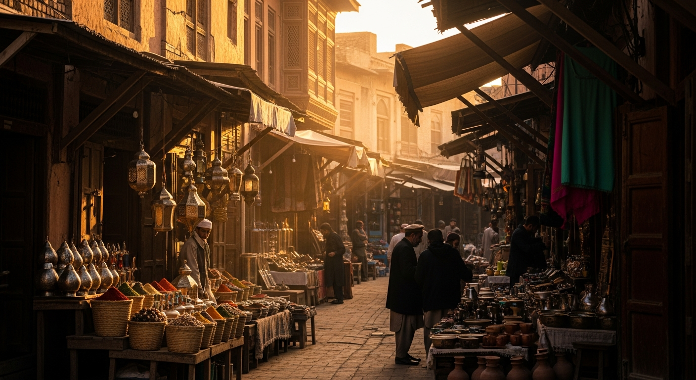 The narrow bazaar alleys of Namak Mandi, Peshawar